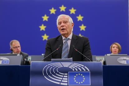 El alto representante de Política Exterior de la UE, Josep Borrell, durante el pleno del Parlamento Europeo en Estrasburgo, este miércoles.