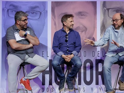 Florentino Fernández, José Mota y Santiago Segura el 21 de junio en Madrid.