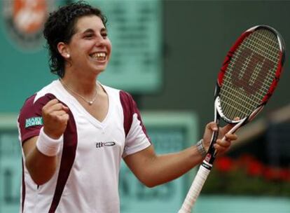 Carla Suárez celebra su victoria ante Mauresmo