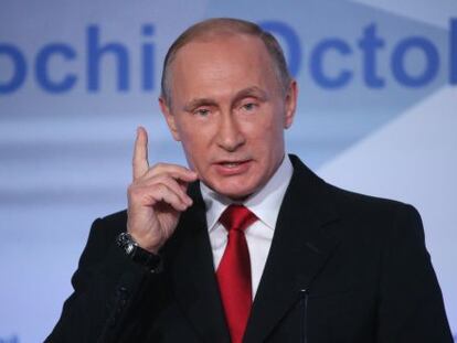Putin, durante su intervenci&oacute;n este jueves en Sochi.