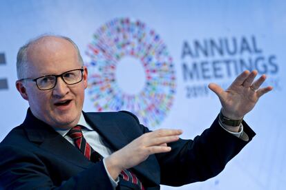 El economista jefe del Banco Central Europeo (BCE), el irlandés Philip Lane, durante un encuentro del FMI en 2019.