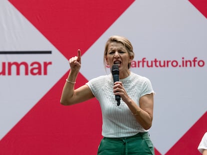 La vicepresidenta Yolanda Díaz, durante la presentación de Sumar en Sevilla, el pasado 19 de marzo.
