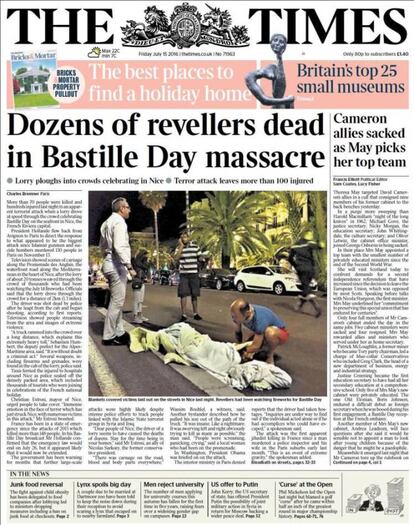 "Docenas de muertos en la masacre del Día de la Bastilla", The Times.