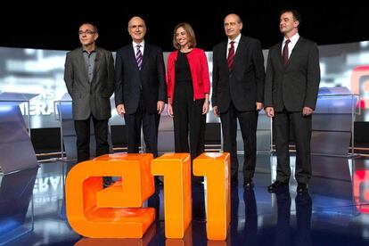 El debate televisivo de los cinco candidatos a las elecciones generales del 20-N finalizó con el tradicional reclamo del voto a la ciudadanía. Carme Chacón (PSC) y Joan Coscubiela (ICV-EUiA) se ofrecieron para frenar los recortes de la derecha, Josep Antoni Duran y Lleida (CiU) y Alfred Bosch (ERC) se han erigido como los que mejor pueden defender Catalunya en Madrid, mientras que el popular Jorge Fernández Díaz ha apelado al voto de los parados catalanes, pero también del resto de colectivos que lo pasan mal por la crisis.