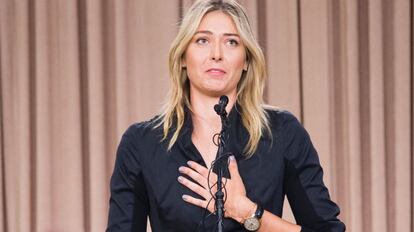 Maria Sharapova, durante la rueda de prensa en la que anunci&oacute; el positivo.