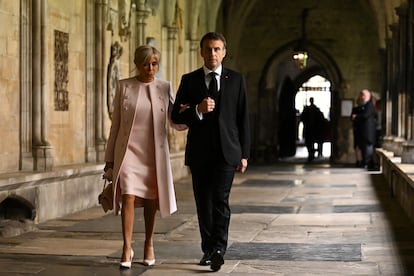 Emmanuel and Brigitte Macron at the coronation of Charles III in London in 2023.