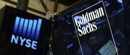 The Goldman Sachs logo on display at the New York Stock Exchange.