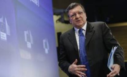 El presidente de la Comisión Europea (CE), José Manuel Durao Barroso, a su llegada a una rueda de prensa sobre la situación en Ucrania, en la sede de la CE, en Bruselas (Bélgica) hoy, miércoles 5 de marzo de 2014.