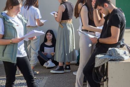 Estudiantes a punto de entrar en el examen de selectividad en Logroño.