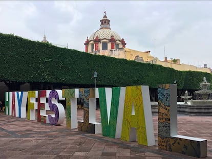 Letrero del Hay Festival en el Estado de Querétaro.
