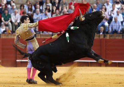 Miguel Ángel Delgado, ayer en La Maestranza.