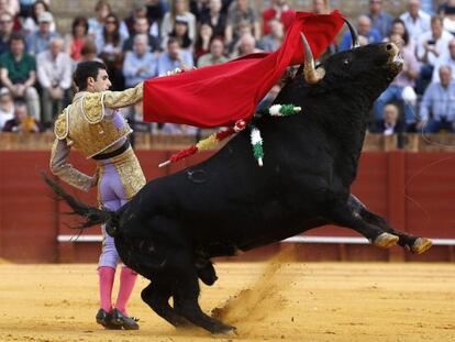 Miguel &Aacute;ngel Delgado, ayer en La Maestranza.