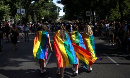 Asistentes a la manifestación del Orgullo en Madrid el pasado 7 de julio. 