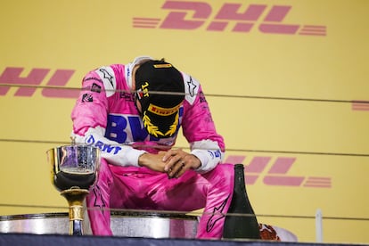 Pérez tras festejar en el podio en el Gran Premio de Sakhir.