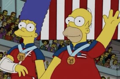 Los Simpson y su medalla de oro para Estados Unidos en la categoría de curling, una escena que se hizo realidad años después.