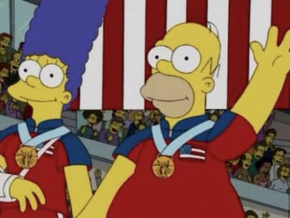 Los Simpson y su medalla de oro para Estados Unidos en la categoría de curling, una escena que se hizo realidad años después.