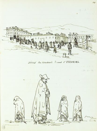 Entre las estampas más desagradables que sorprendieron a Garnier destacan los grupos de mendigos, como estos que vio cuando visitó el monasterio de El Escorial (Madrid).