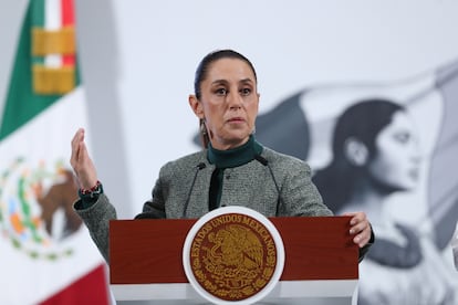 Claudia Sheinbaum en el Palacio Nacional de la Ciudad de México, este viernes.
