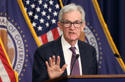 El presidente de la Reserva Federal de Estados Unidos, Jerome Powell, en la rueda de prensa de diciembre.