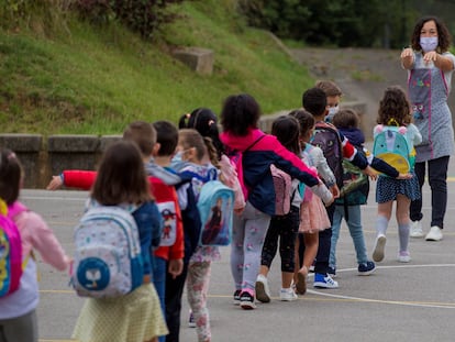 Alumnos del colegio Germán Fernández Ramos, un centro de enseñanza mixto en Oviedo, Asturias.