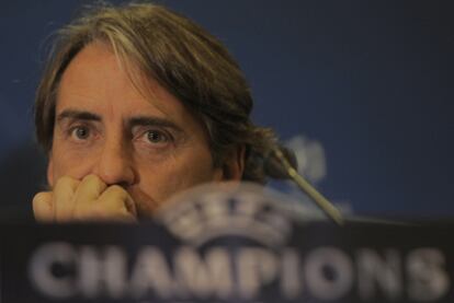 Roberto Mancini, entrenador del Manchester City, durante una rueda de prensa.