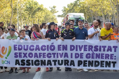 El lema de la manifestación del orgullo de Barcelona. 
