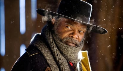 El actor interpretando a Marquis Warren, uno de los protagonistas en la nueva película de Tarantino, 'Los odiosos ocho'.