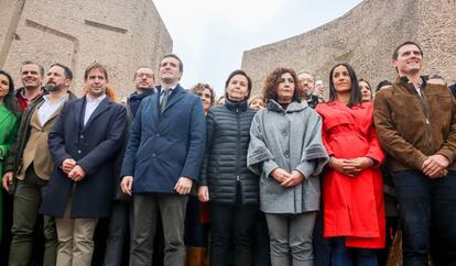 Dirigentes de Vox, PP y Ciudadanos, en Colón el domingo 10 de febrero.