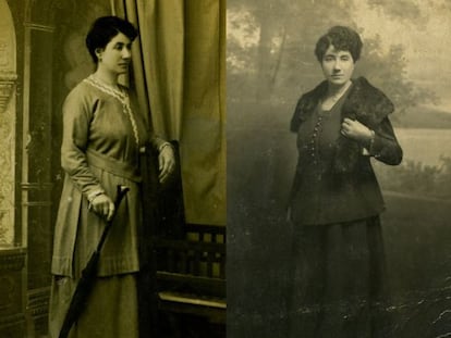 A la izquierda, imagen de Gala, y a la derecha, foto en el que el profesor Torrado identifica a Rosalía, ambas archivadas en la Real Academia.