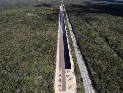 Un tramo de la obra del Tren Maya en el Estado de Yucatán, el pasado marzo.