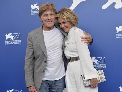 Robert Redford y Jane Fonda, en Venecia, antes de su rueda de prensa.