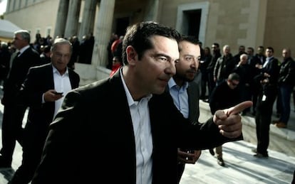 Alexis Tsipras, l&iacute;der de Syriza, ayer en Atenas.