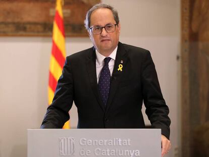 El presidente del Govern, Quim Torra, durante su discurso.