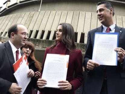 Miquel Iceta, Inés Arrimadas i Xavier García Albiol, aquest dimecres.