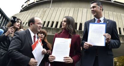 Miquel Iceta, Inés Arrimadas i Xavier García Albiol, aquest dimecres.