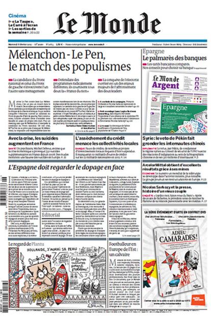 Primera página del diario Le Monde.