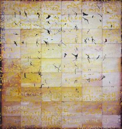 'Blossoming 26', obra del artista australiano Imants Tillers expuesta en la feria Art Dubai.
