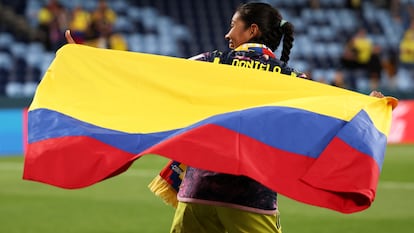 Daniela Arias en el partido contra Alemania el 28 de julio 2023.