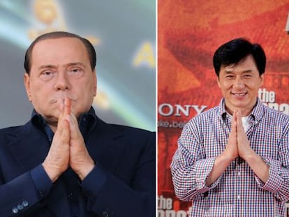 El magnate Silvio Berlusconi y el actor Jackie Chan.