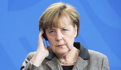 Angela Merkel, este mi&eacute;rcoles durante una rueda de prensa, en Berl&iacute;n.
