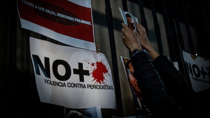 Manifestación en la Secretaria de Gobernación en la Ciudad de México, para exigir el cese a la violencia contra los periodistas, el 14 de febrero de 2022.