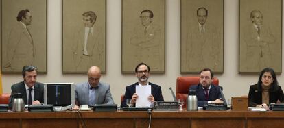 El presidente de la agencia Efe, Fernando Garea, durante su comparecencia este jueves en la Comisión de Presupuestos.