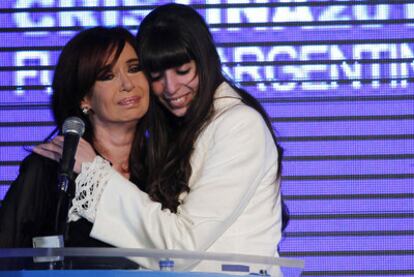 Cristina Fernández and her daughter Florencia celebrate the results of primaries in Argentina on Sunday.