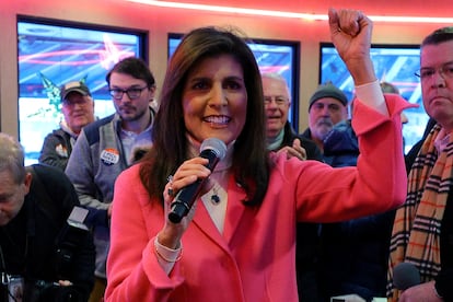 La candidata Nikki Haley, este lunes en Des Moines, capital de Iowa.