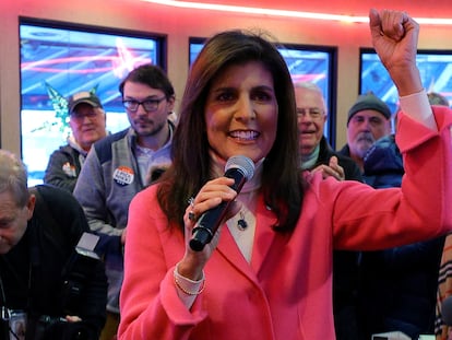 La candidata Nikki Haley, este lunes en Des Moines, capital de Iowa.