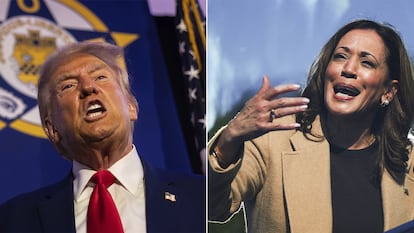 Donald Trump, el pasado viernes en Charlotte, Carolina del Norte, y Kamala Harris, el pasado miércoles, en una imagen tomada en North Hampton, en el Estado de New Hampshire.