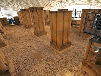 Mosaico del palacio de Hisham bajo su nueva cúpula, el 28 de octubre en Jericó.