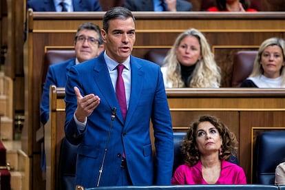 Pedro Sánchez en la sesión de control al Gobierno, este miércoles en el Congreso.