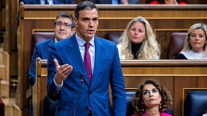 Pedro Sánchez en la sesión de control al Gobierno, este miércoles en el Congreso.
