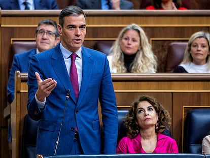 Pedro Sánchez en la sesión de control al Gobierno, este miércoles en el Congreso.